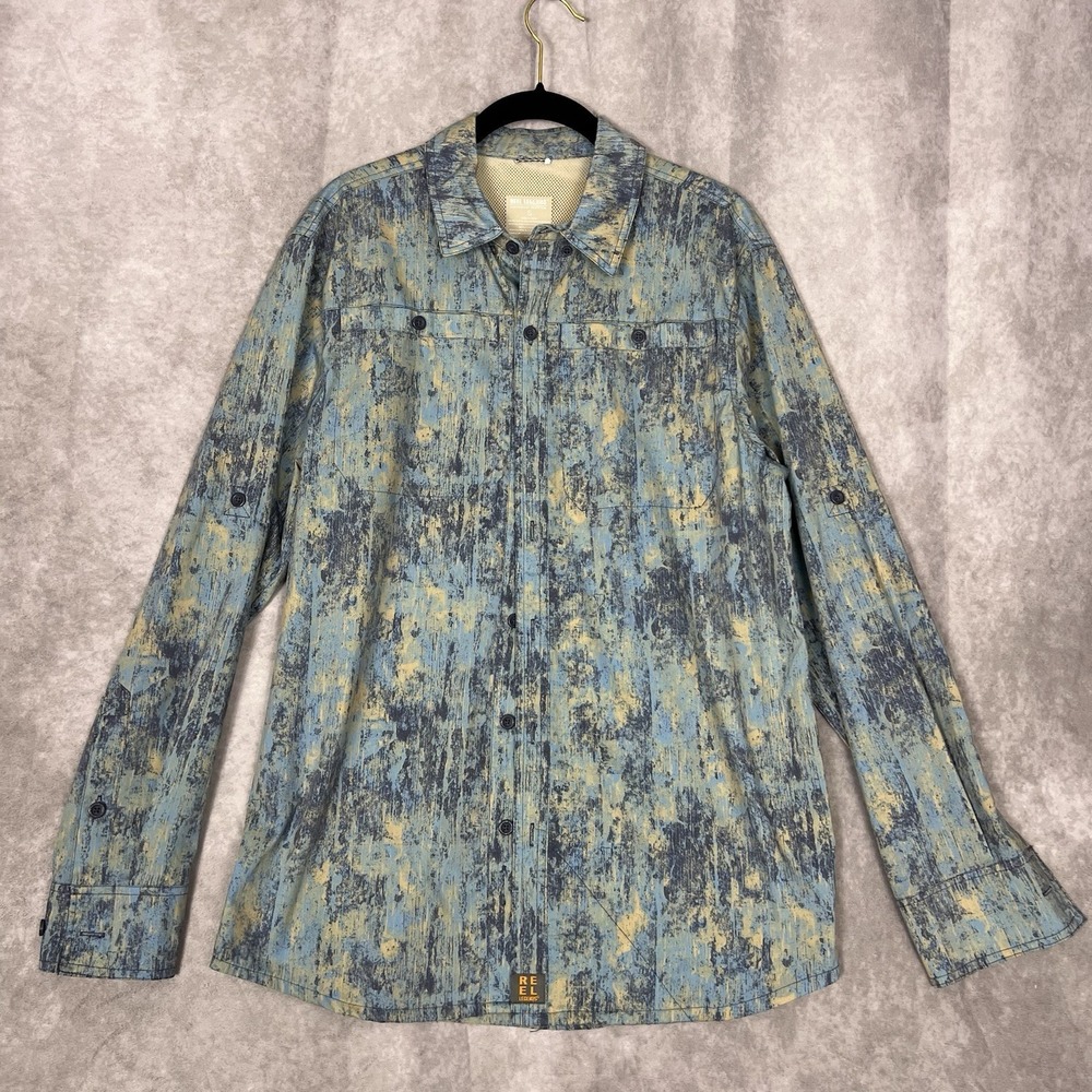 Reel Legends Performance Outfitters Men's Small L/S Blue/Green Camo Shirt - Picture 2 of 12